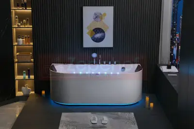 Wanna z hydromasażem EB-802 prostokątna 150cmx75cmx61cm DYSZE OBROTOWE, WODOSPADY, PILOT