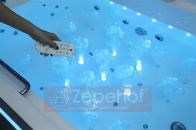 Wanna z hydromasażem EB-D873 PRAWA prostokątna 185cmx120cmx65cm 2 DYSZE OBROTOWE, MASAŻ KARKU, WODOSPADY, PILOT