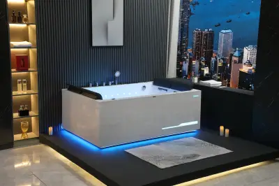 Wirujące dysze Wanna z hydromasażem EB-100 prostokątna 180cmx120cmx66cm Wodospad LED x 2+Ambiente z podgrzewaczem+pilot