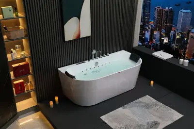 Wanna z hydromasażem EB-802 B prostokątna 150cmx75cmx60cm DYSZE OBROTOWE, PILOT