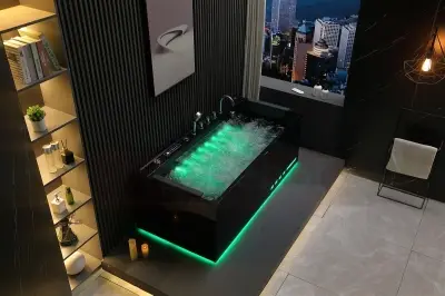 Czarna Wanna z hydromasażem EB-D710 prostokątna 170cmx80cmx60cm z podgrzewaczem+pilot