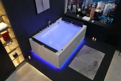 Wirujące dysze Wanna z hydromasażem EB-100 prostokątna 180cmx120cmx66cm Wodospad LED x 2+Ambiente z podgrzewaczem+pilot
